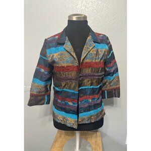 Koret Petite Dress Jacket‎ 3/4 Sleeve Button Front Multicolor Floral Striped